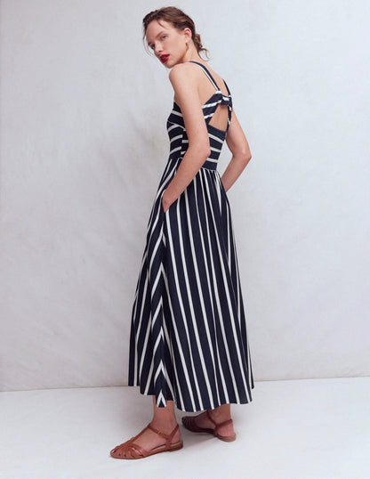 Saoirse Smock Back Dress-Navy, Ivory Stripe