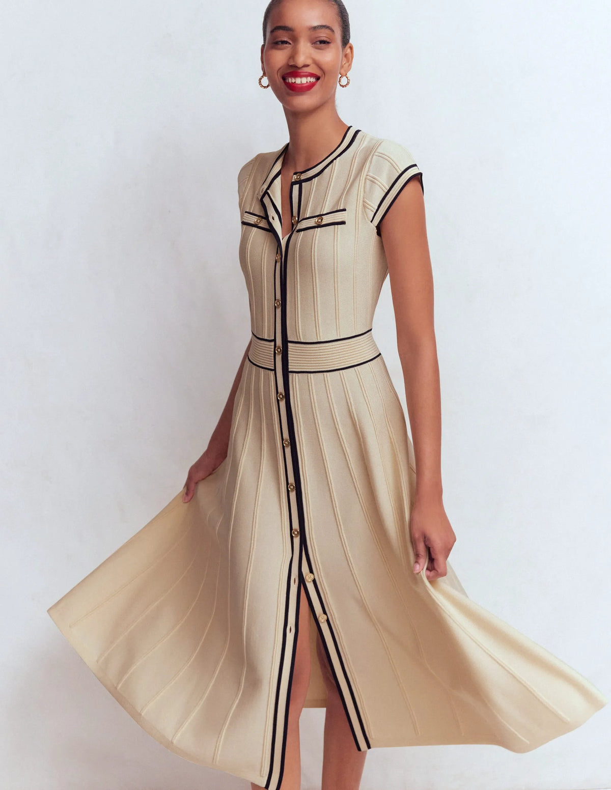 Cap Sleeve Knitted Dress-Warm Ivory