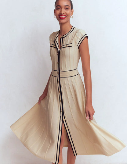 Cap Sleeve Knitted Dress-Warm Ivory