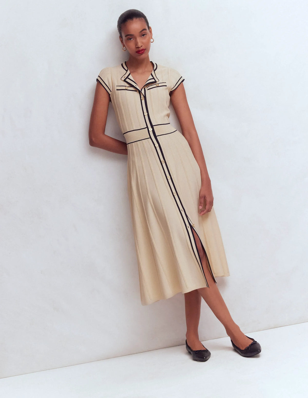 Cap Sleeve Knitted Dress-Warm Ivory