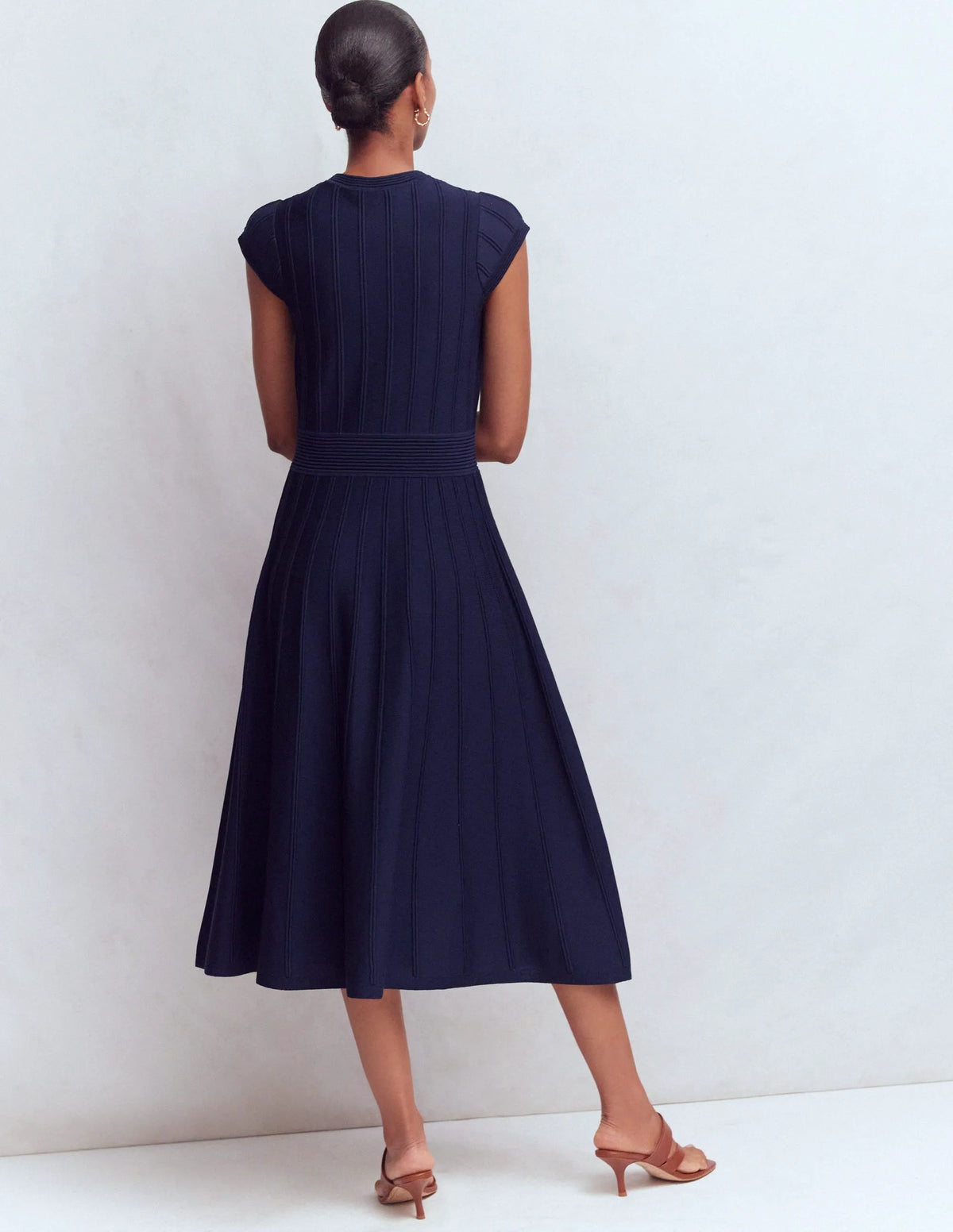 Cap Sleeve Knitted Dress-Navy