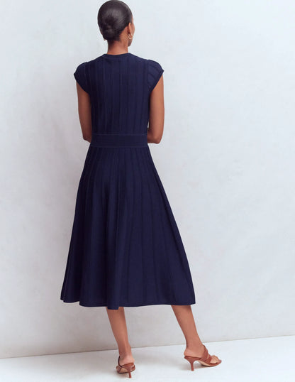 Cap Sleeve Knitted Dress-Navy