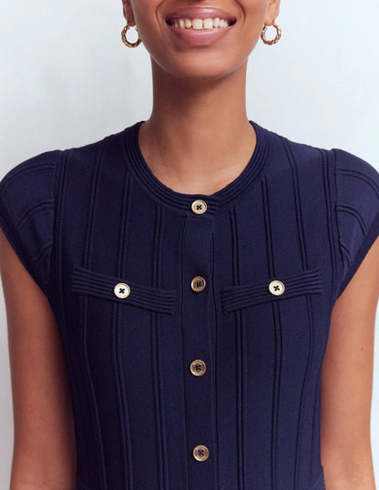 Cap Sleeve Knitted Dress-Navy