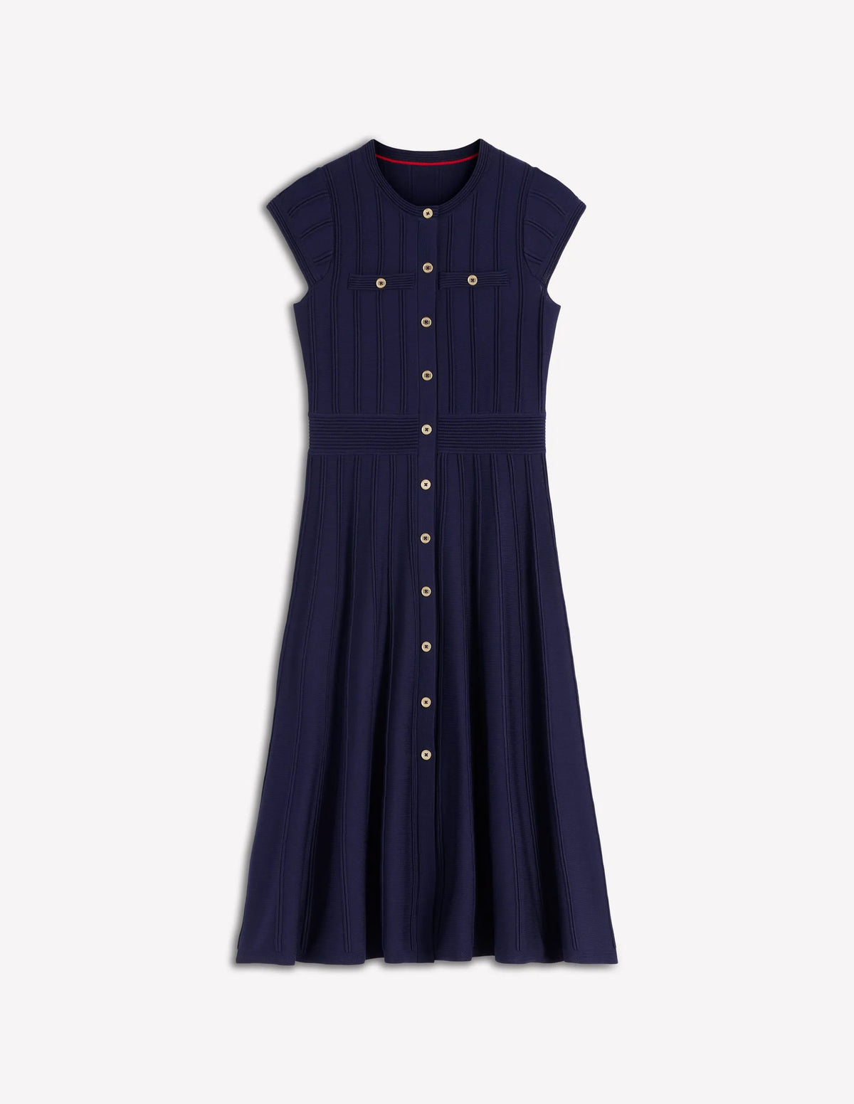 Cap Sleeve Knitted Dress-Navy