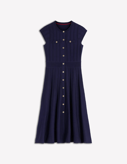 Cap Sleeve Knitted Dress-Navy