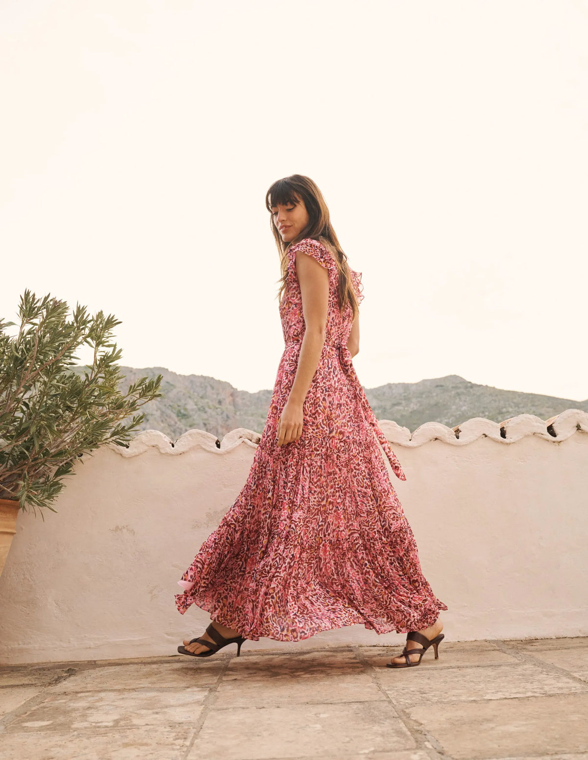 High Neck Sleeveless Dress-Multi Leopard Flow