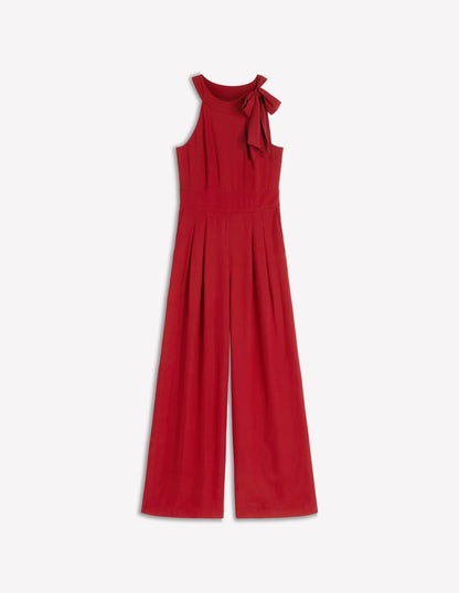 Tie Halter Neck Jumpsuit-Rich Chestnut