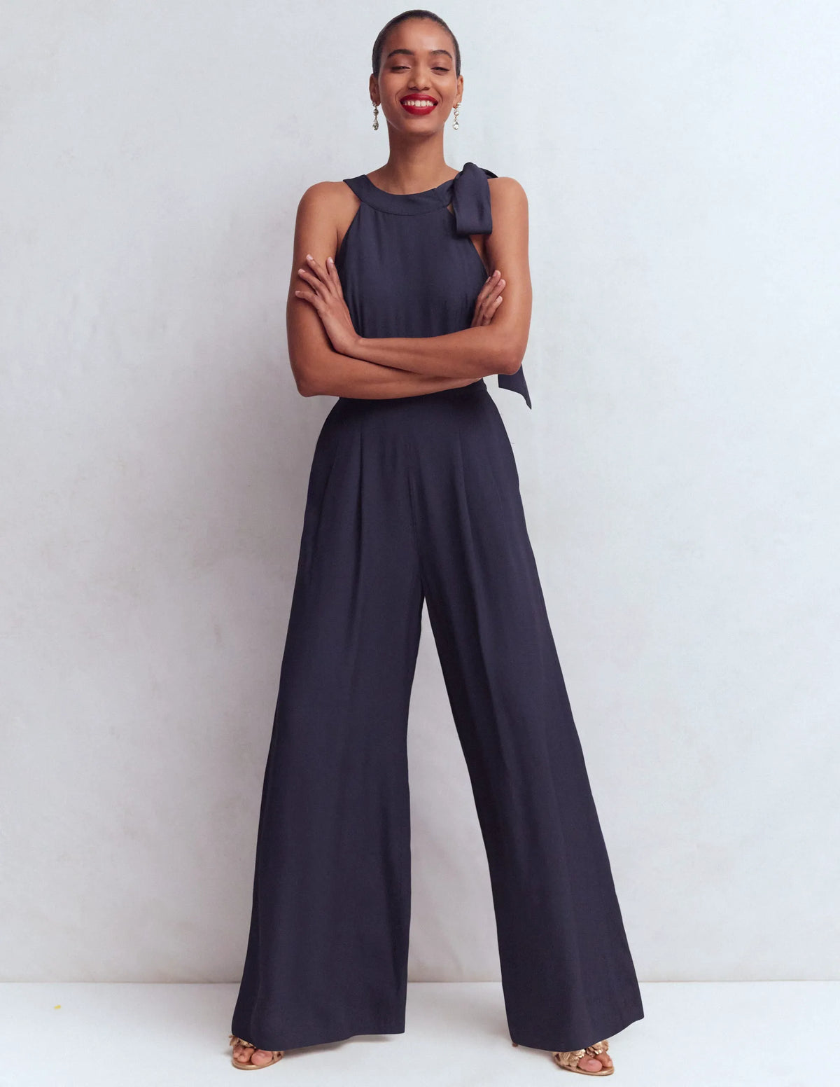 Tie Halter Neck Jumpsuit-Navy