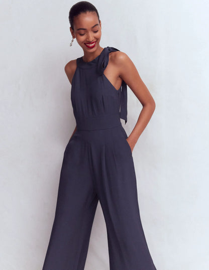 Tie Halter Neck Jumpsuit-Navy