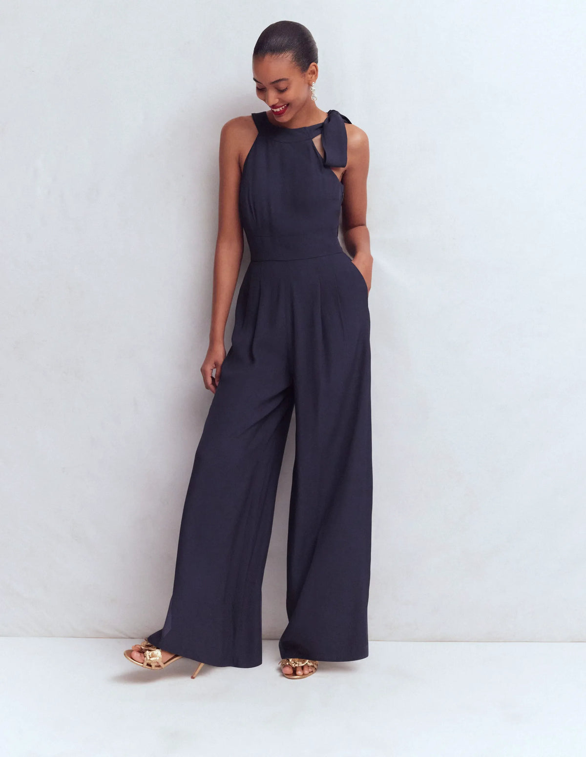 Tie Halter Neck Jumpsuit-Navy