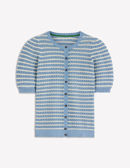 Dot Pointelle Cardigan-Blue Stripe