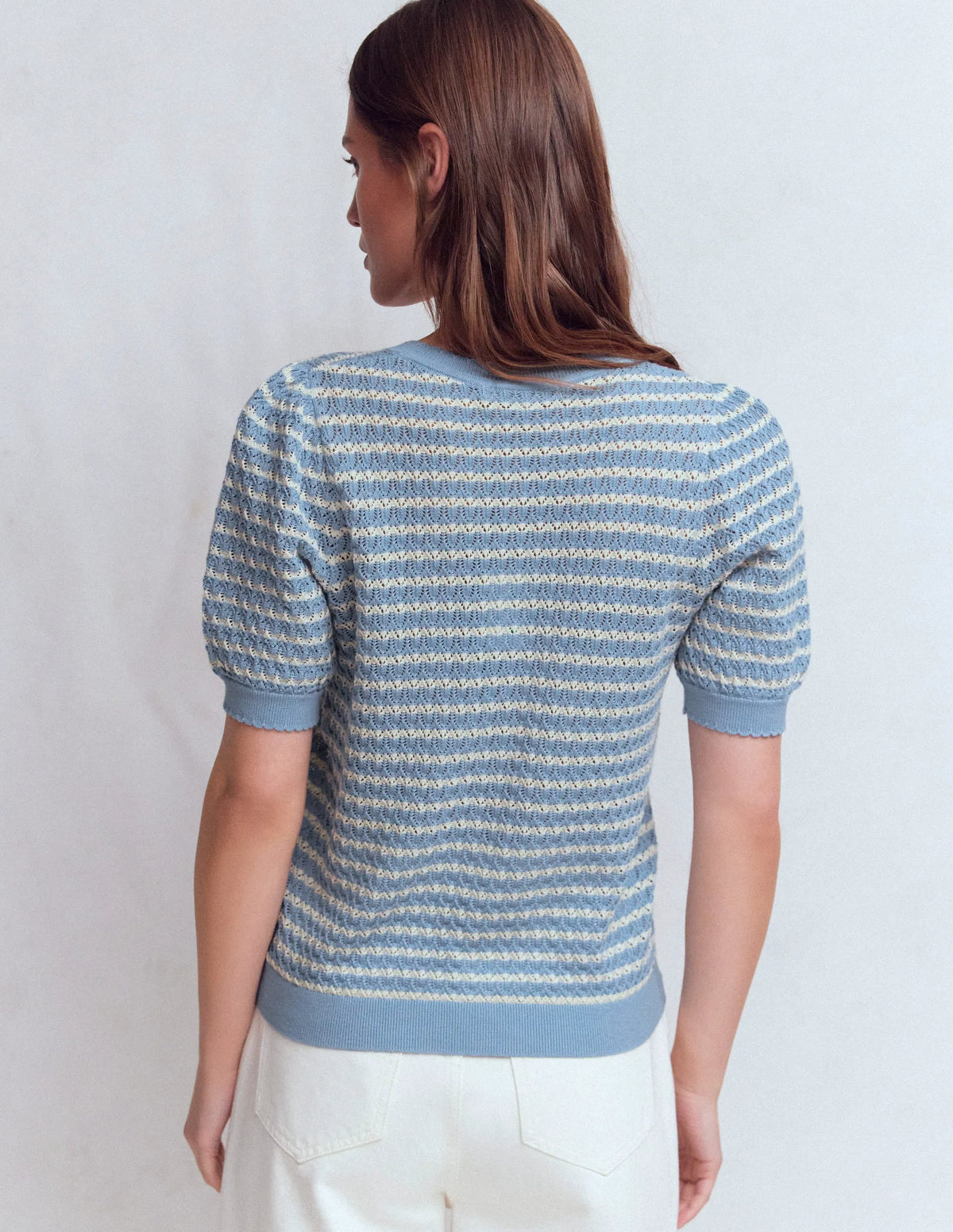 Dot Pointelle Cardigan-Blue Stripe