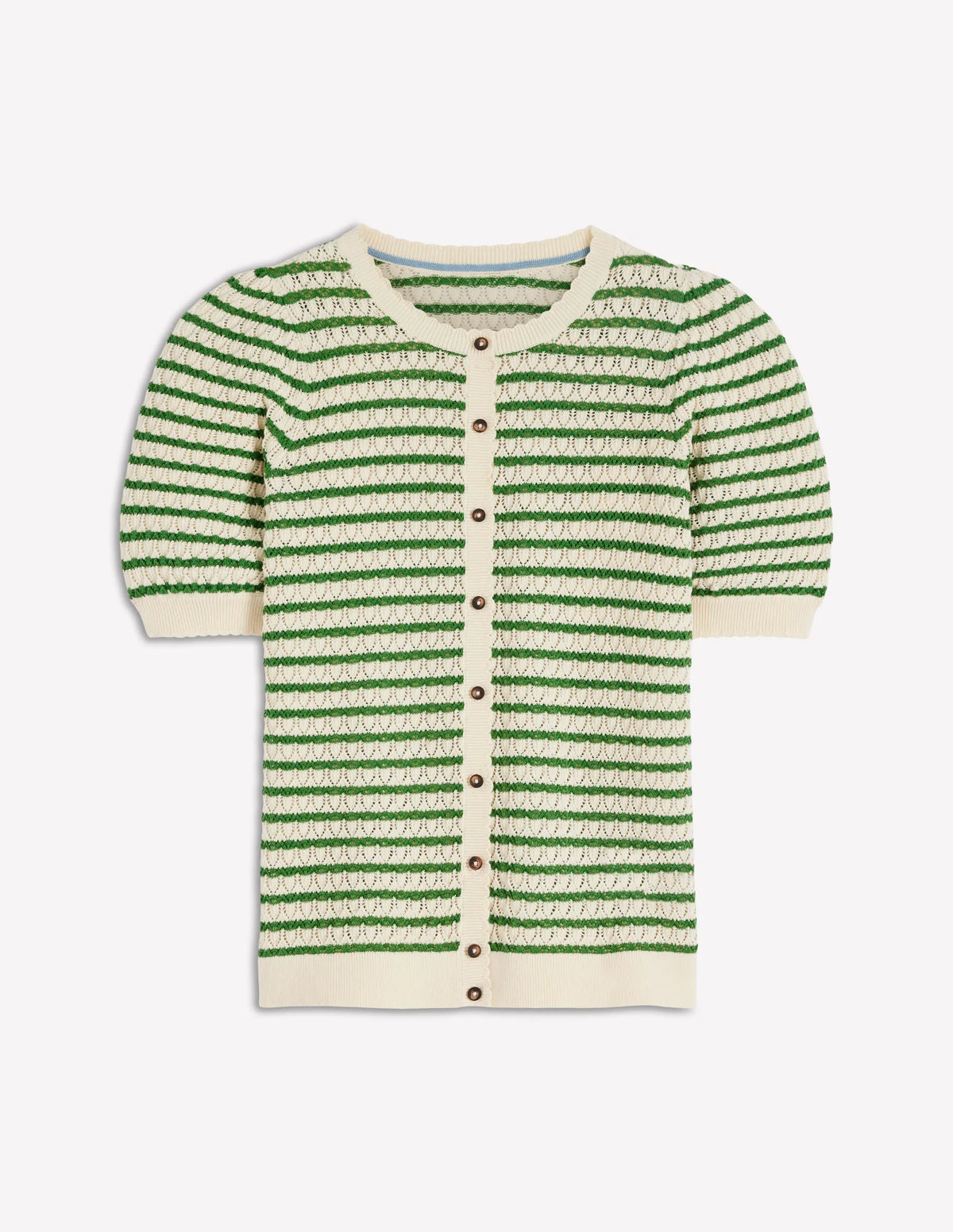 Dot Pointelle Cardigan-Green Stripe