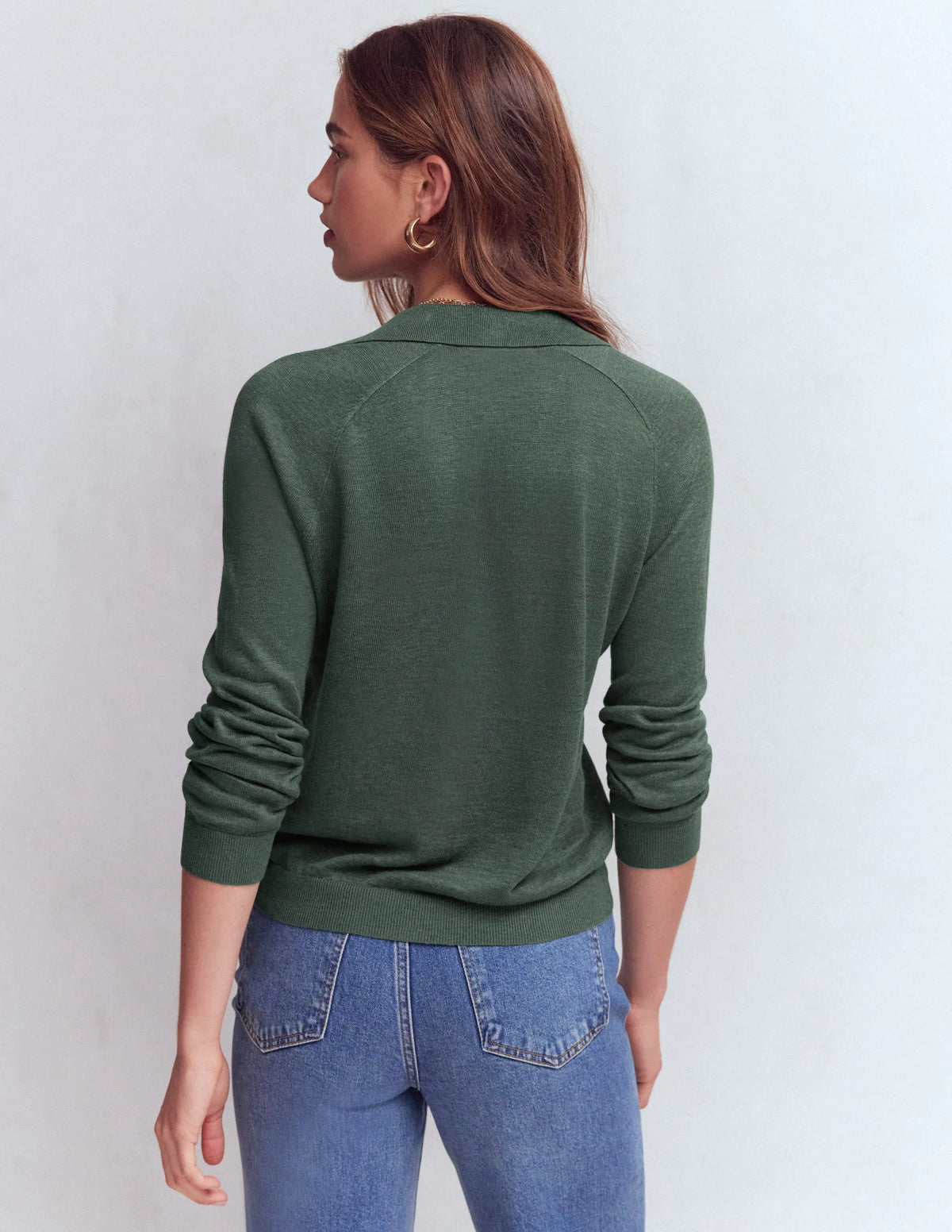 Agnes Collared Linen Jumper-Green Jasper