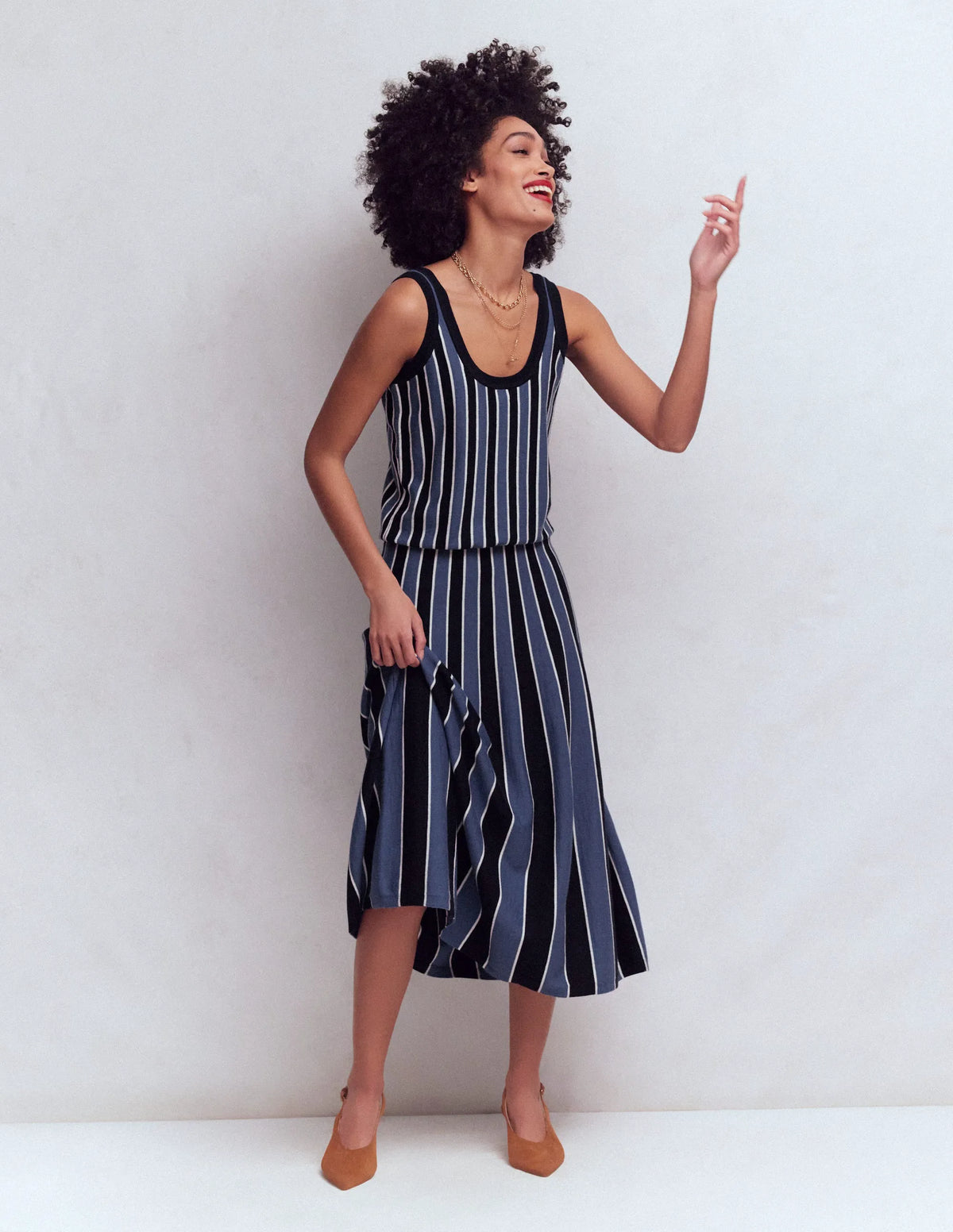 Liz Knitted Tank-True Navy Stripe