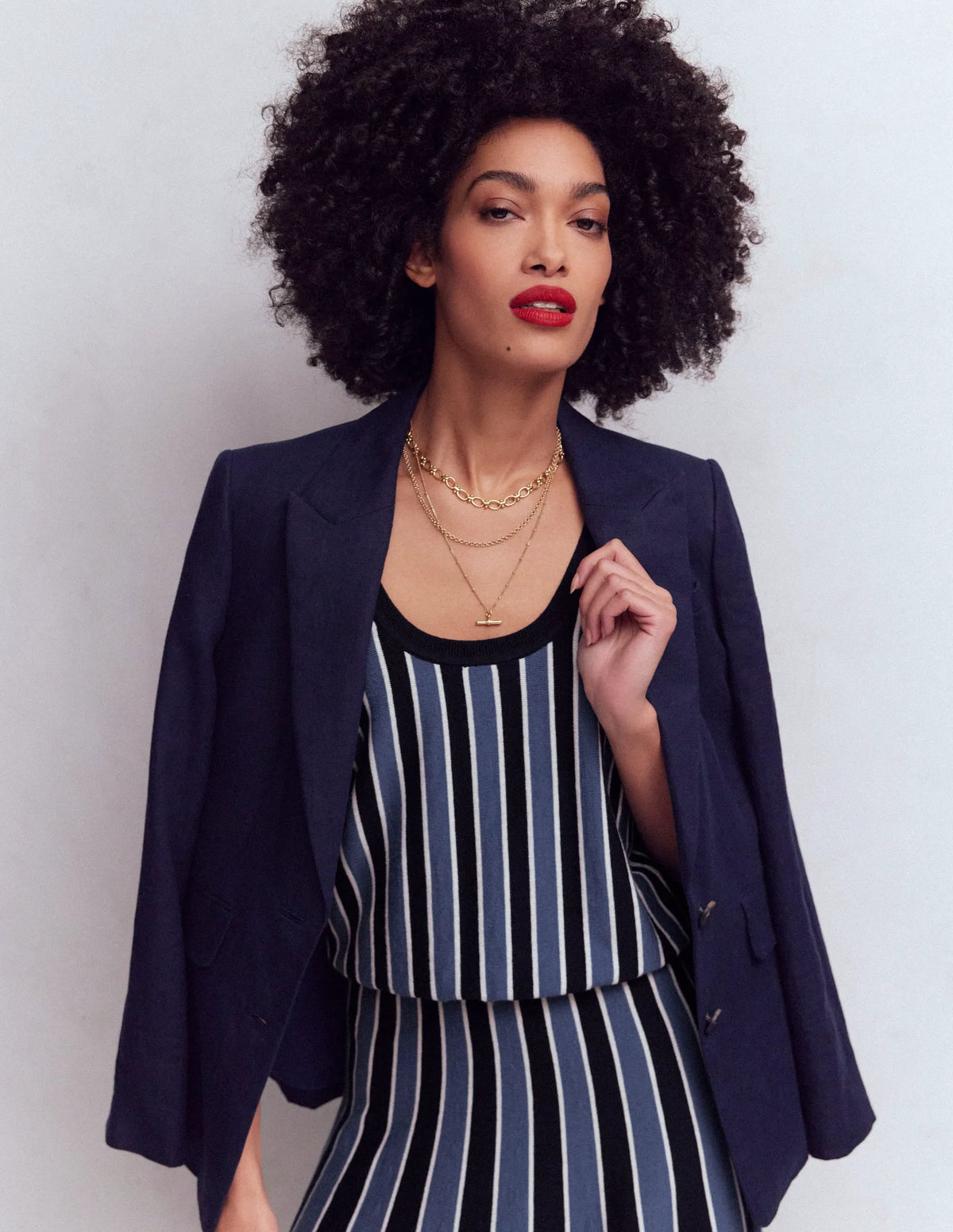 Liz Knitted Tank-True Navy Stripe