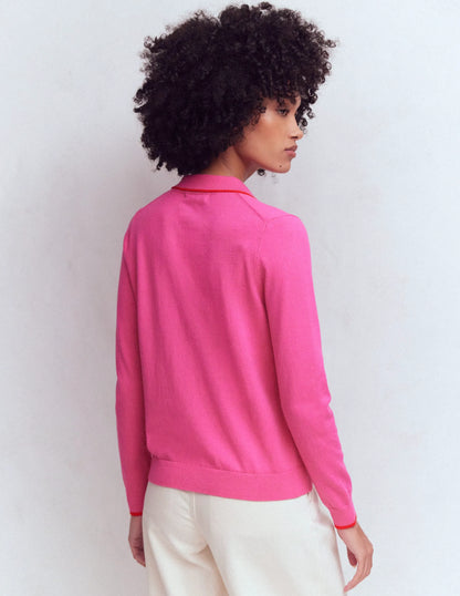 Liz Knitted Collared Cardigan-Pink Punch