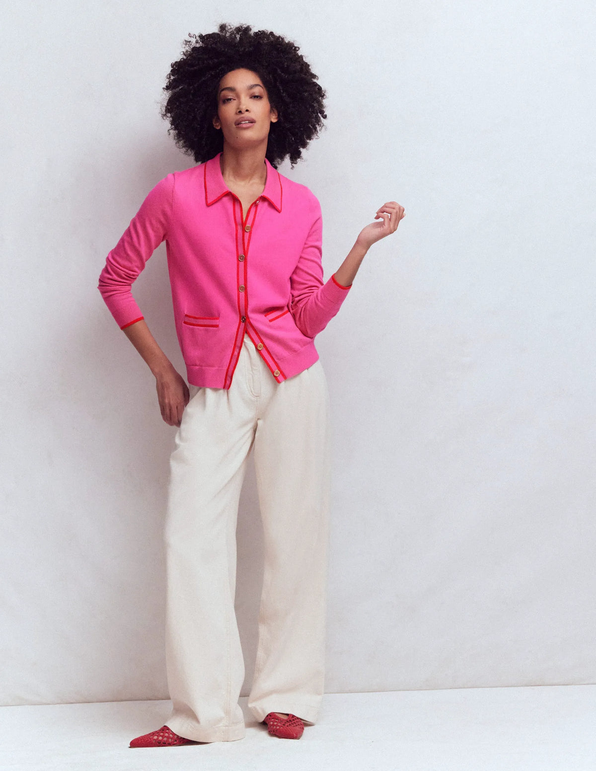 Liz Knitted Collared Cardigan-Pink Punch
