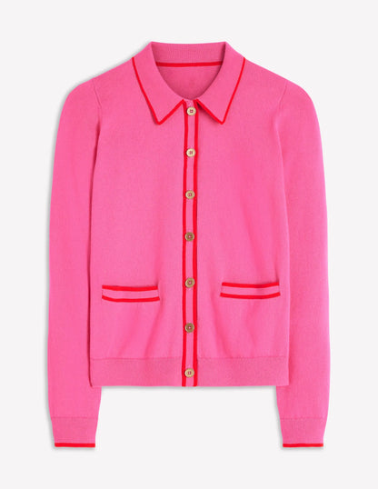 Liz Knitted Collared Cardigan-Pink Punch
