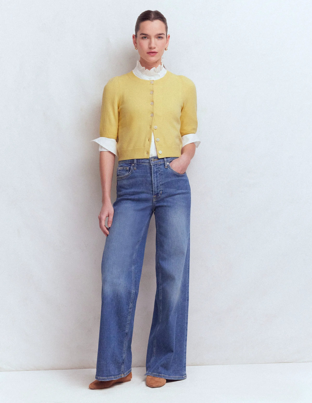 Cropped Cashmere Cardigan-Sandstone Yellow