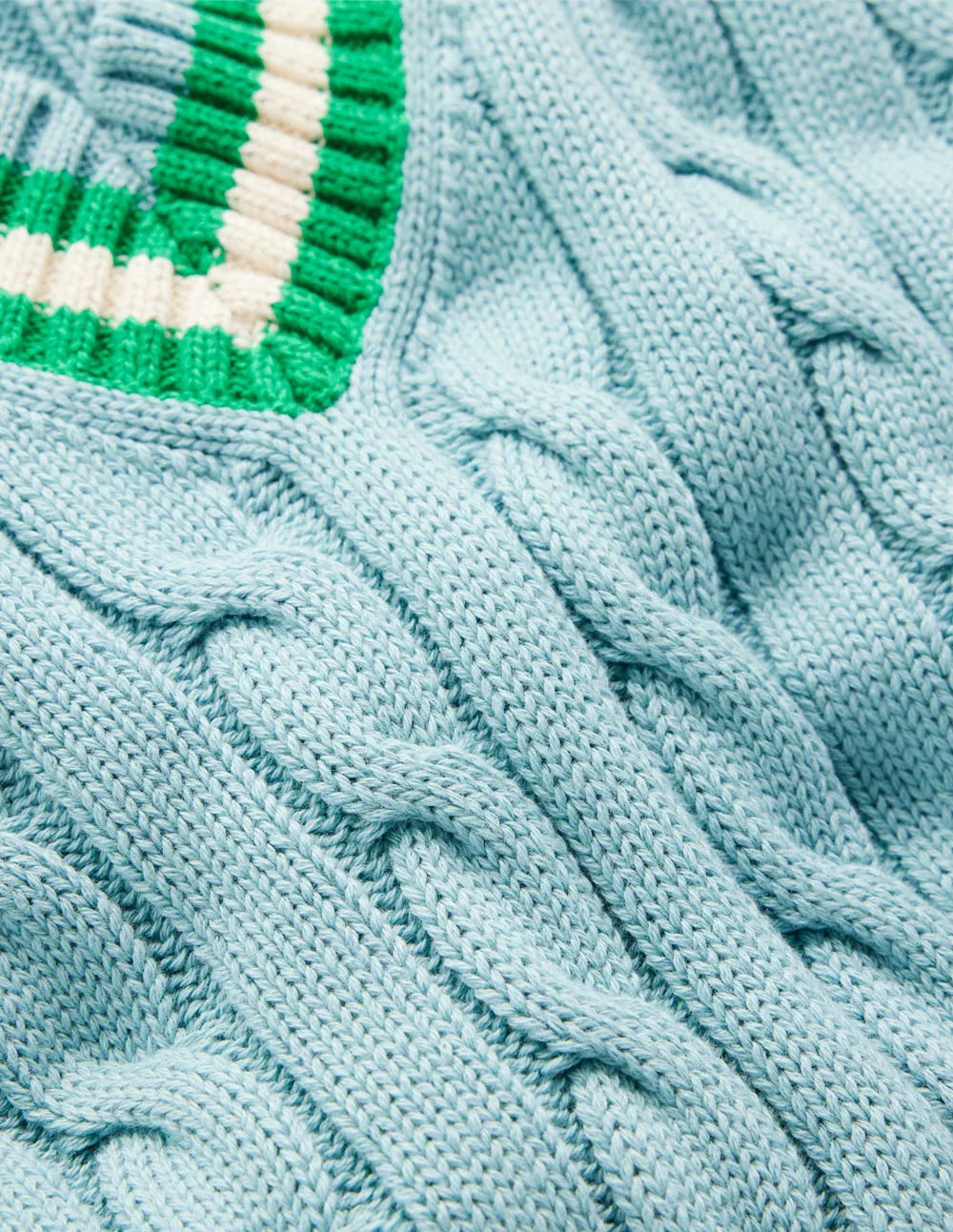 Cable V Neck Tank-Blue, Green