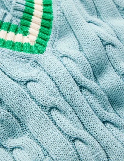 Cable V Neck Tank-Blue, Green