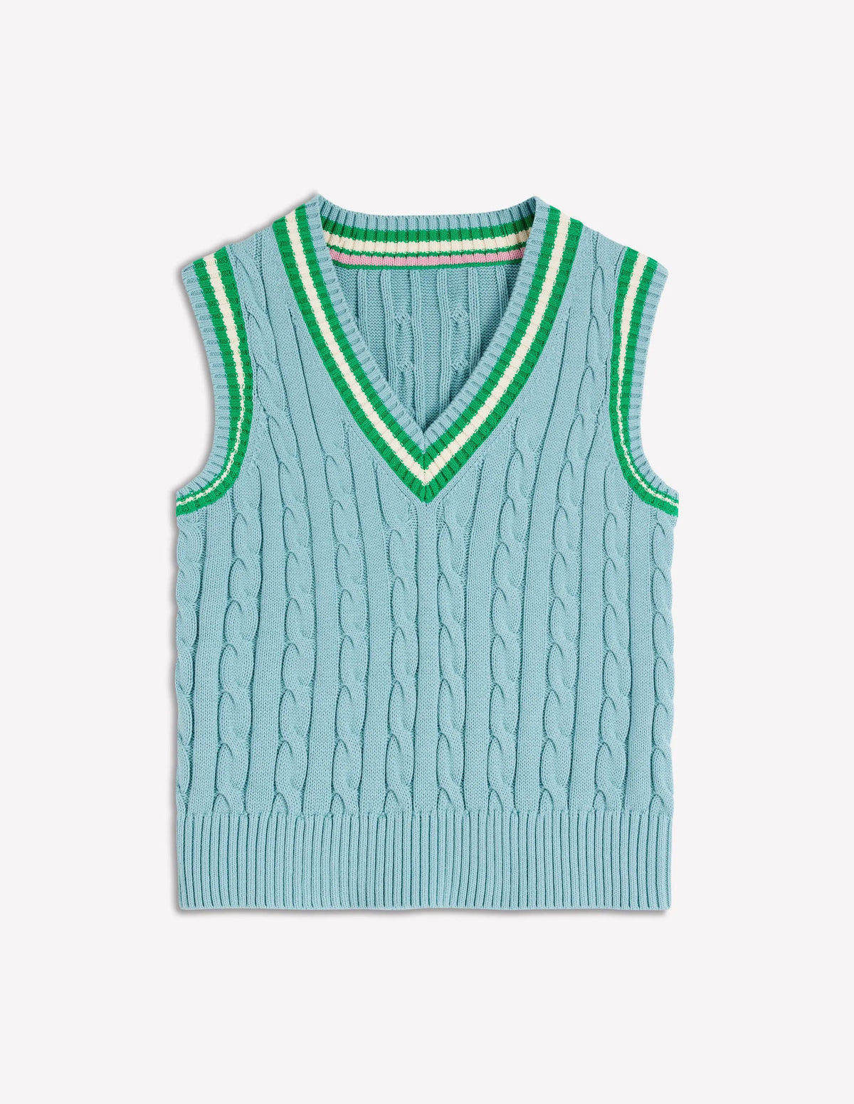 Cable V Neck Tank-Blue, Green
