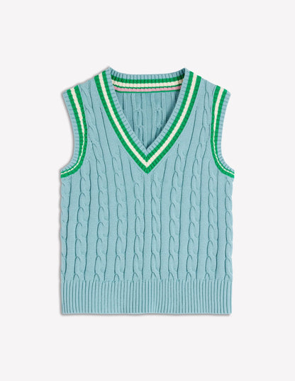 Cable V Neck Tank-Blue, Green