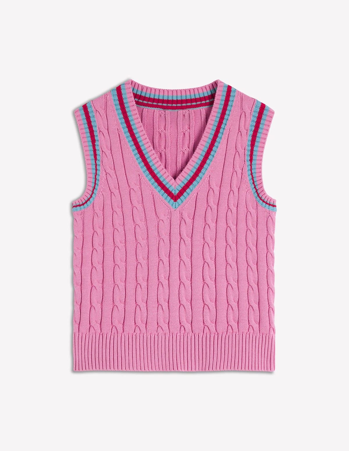 Cable V Neck Tank-Pink, Red