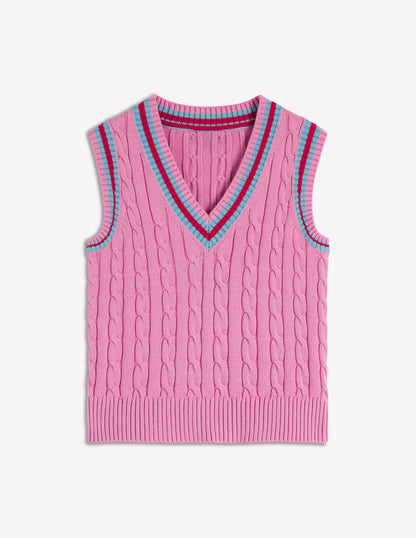 Cable V Neck Tank-Pink, Red