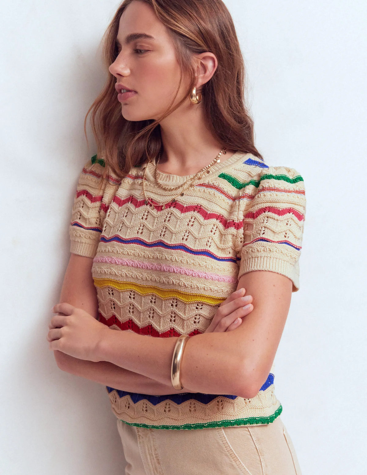 Monica Knitted T-Shirt-Multi Stripe