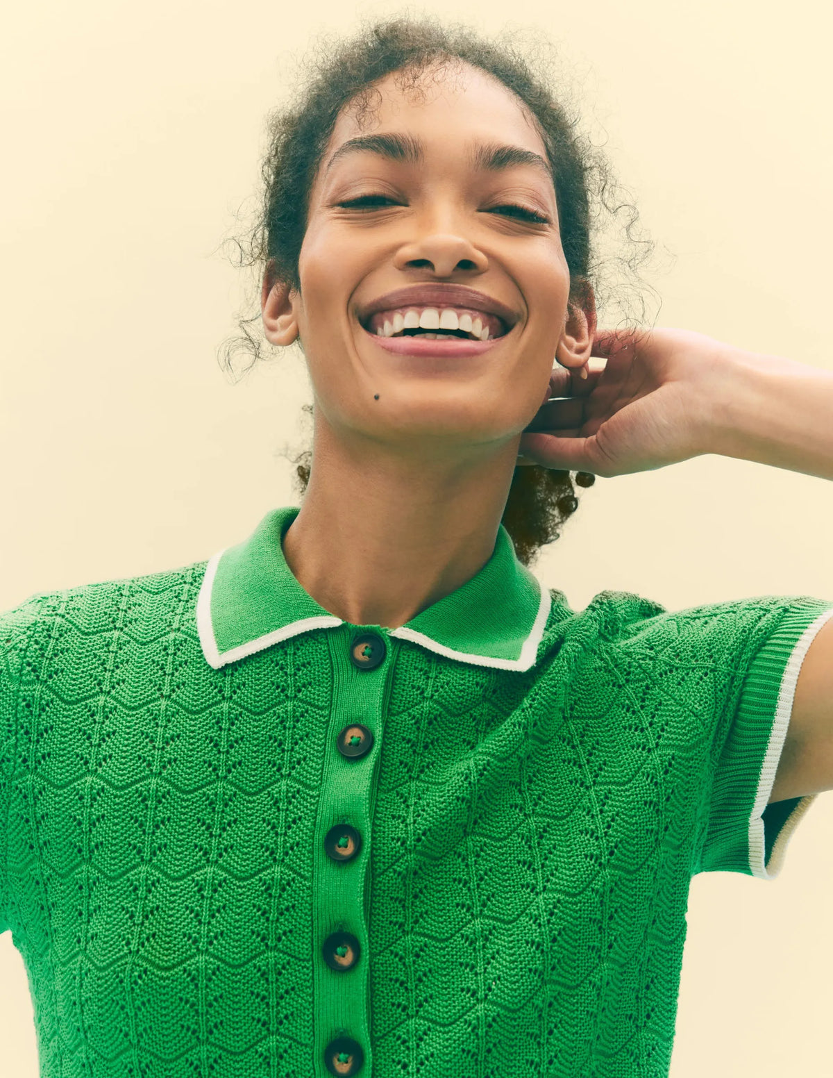 Pointelle Henley T-shirt-Online Lime