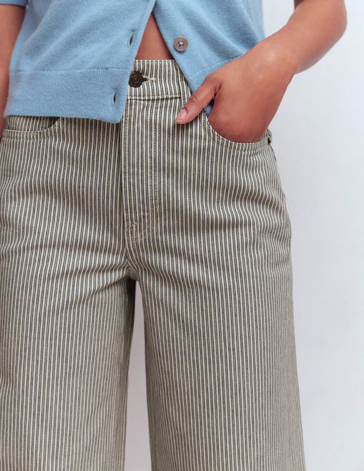 High Rise Wide Leg Jeans-Blue Stripe