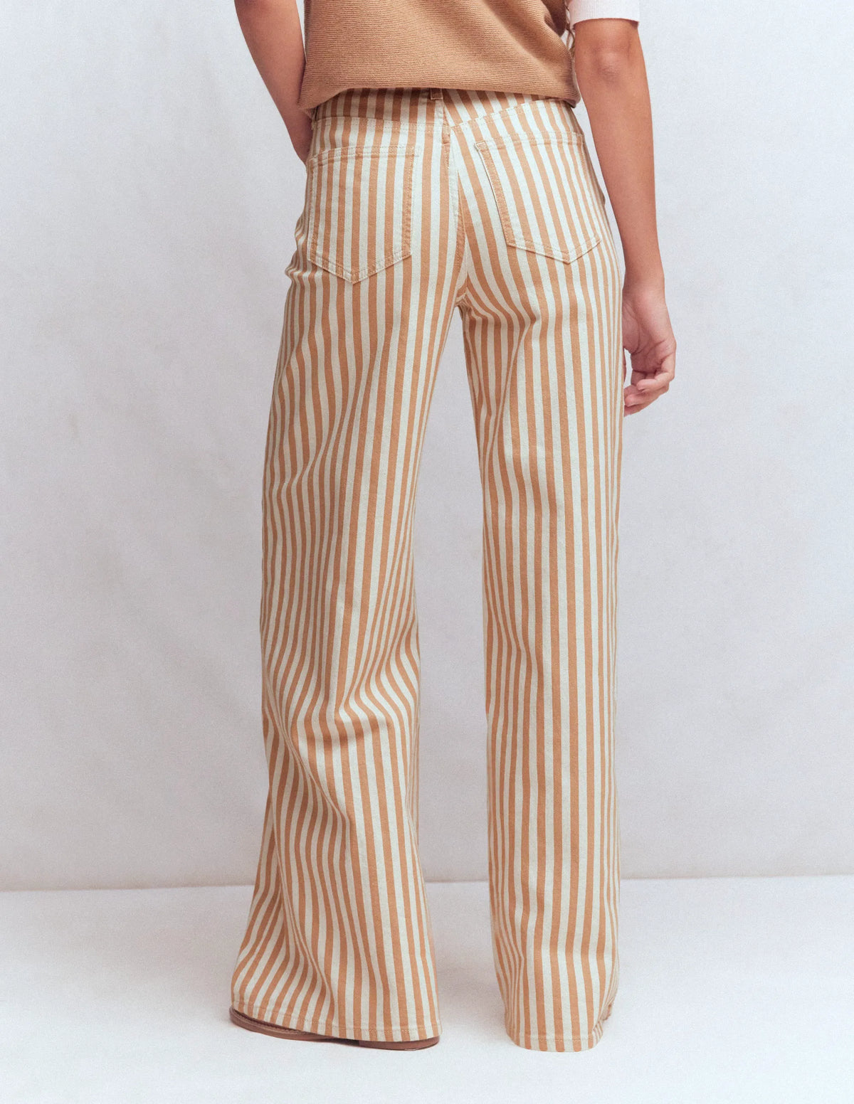 High Rise Wide Leg Jeans-Ecru Tan Stripe