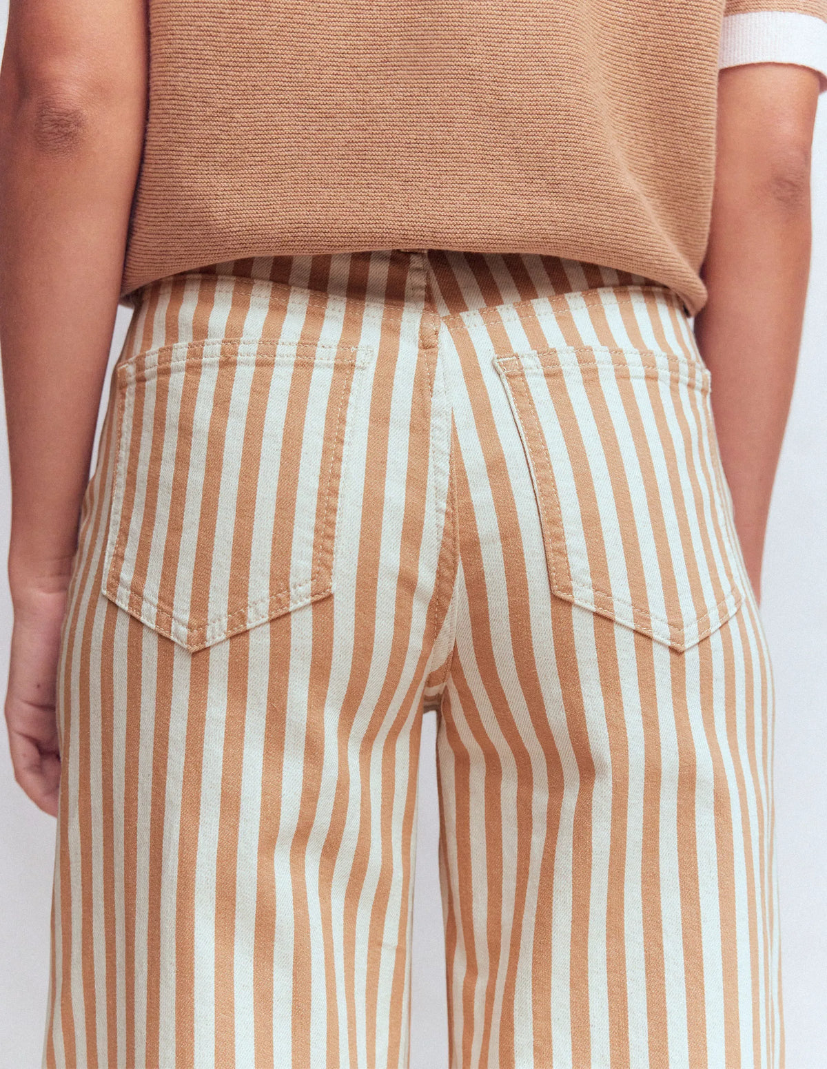 High Rise Wide Leg Jeans-Ecru Tan Stripe