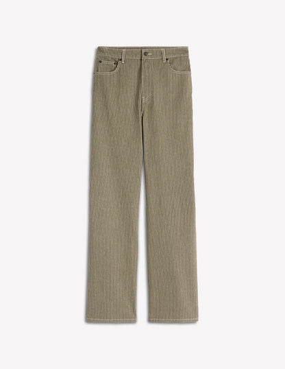High Rise Column Leg Jeans-Olive Ecru Stripe
