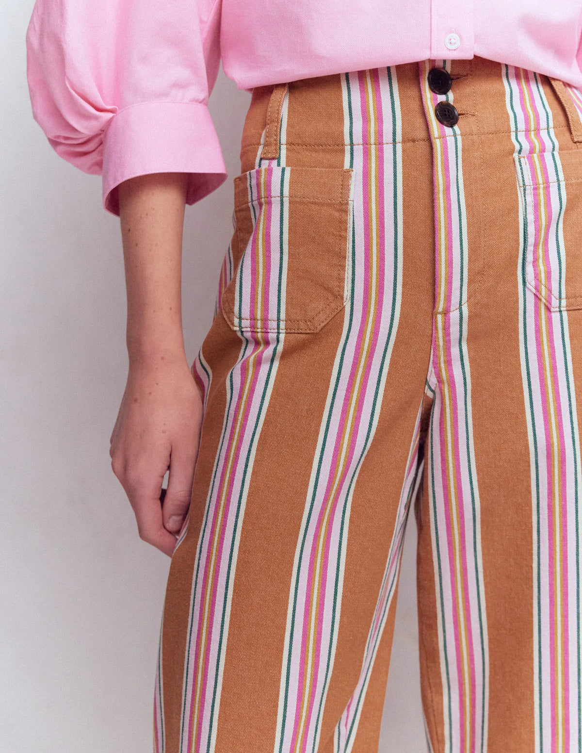 Primrose Cropped Pants-Cognac, Pink Stripe