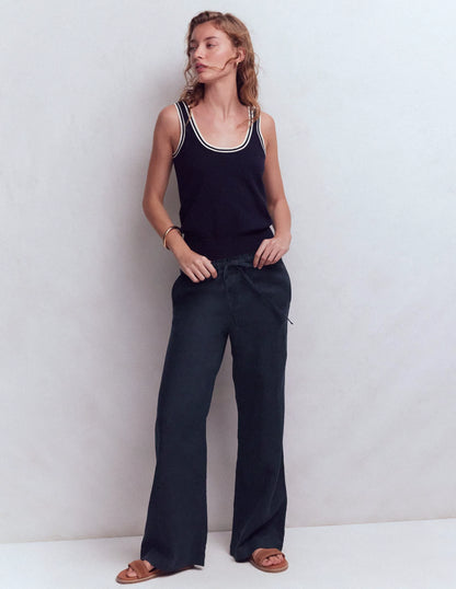 Islington Linen Pants-Navy