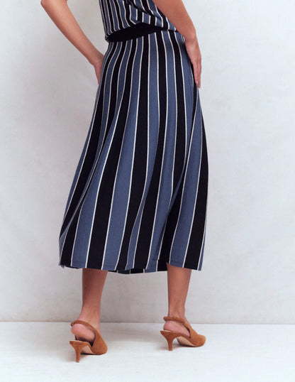 Liz Knitted Midi Skirt-Denim Blue Stripe