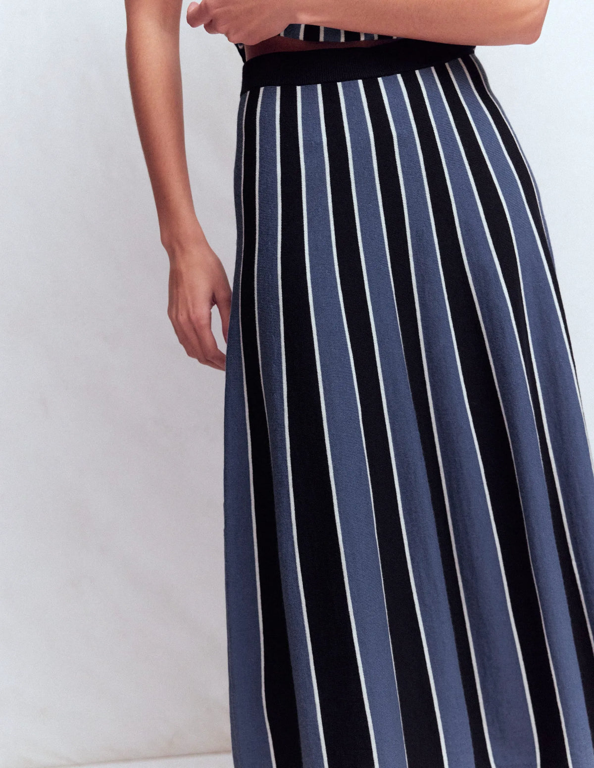 Liz Knitted Midi Skirt-Denim Blue Stripe