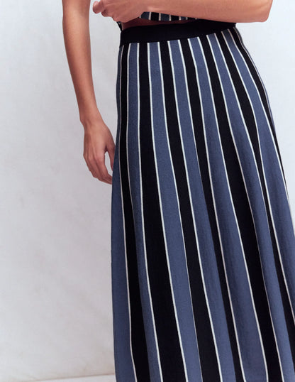 Liz Knitted Midi Skirt-Denim Blue Stripe
