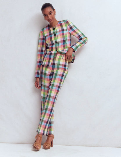 Canonbury 7/8 Linen Pants-Soft Yellow, Pink Multigingham