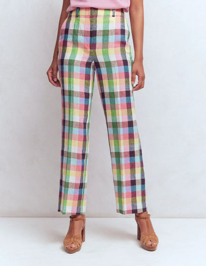 Canonbury 7/8 Linen Pants-Soft Yellow, Pink Multigingham