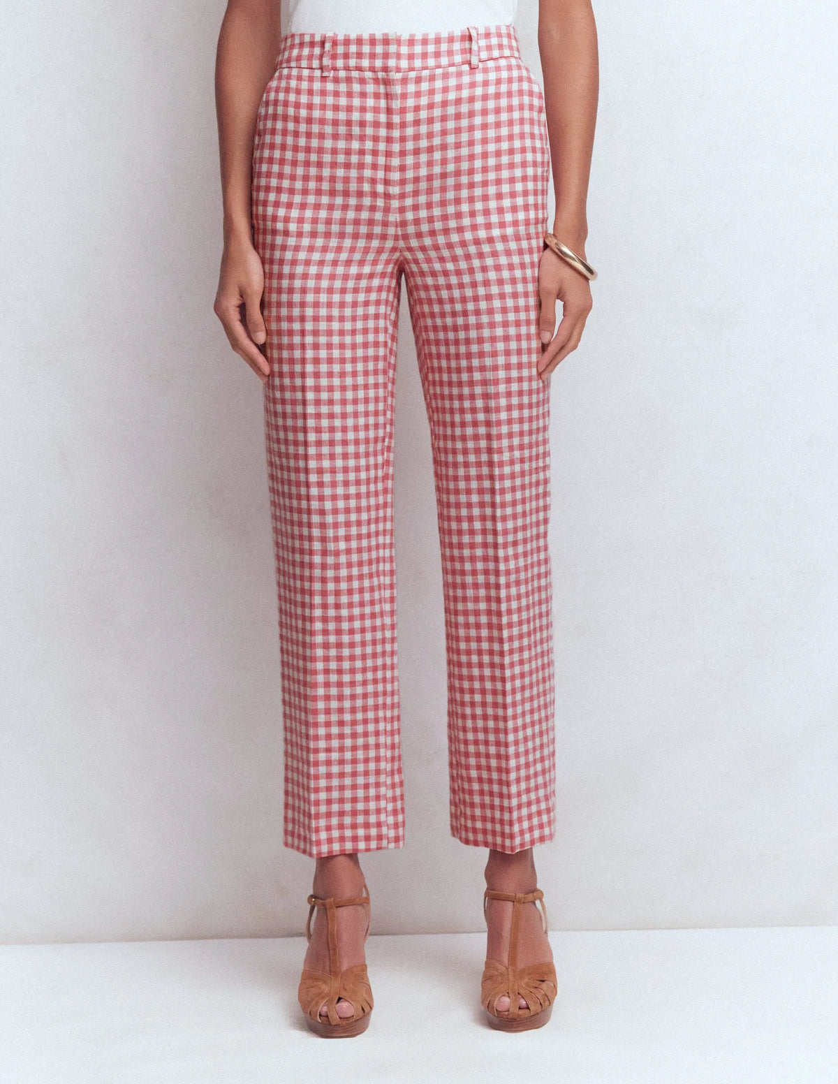 Canonbury 7/8 Linen Pants-Vintage Rose Gingham
