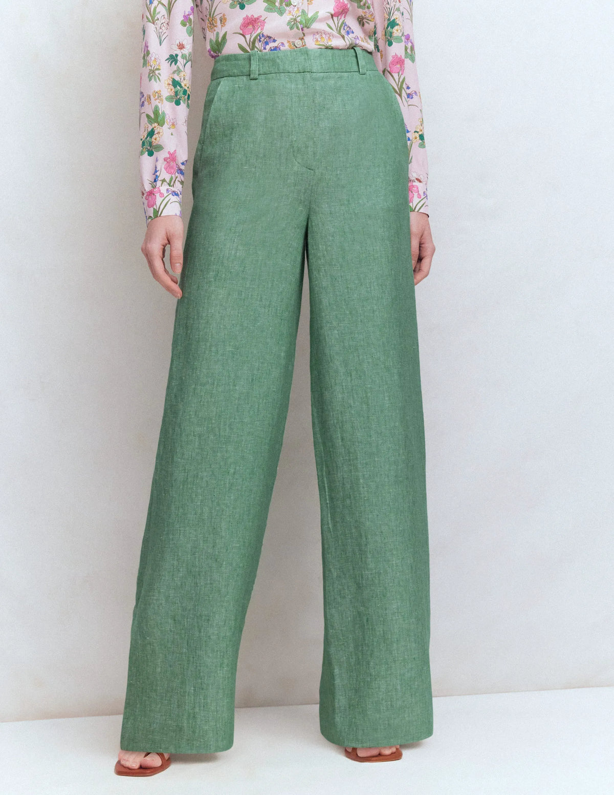 Belgravia Linen Pants-Aloe Green Chambray