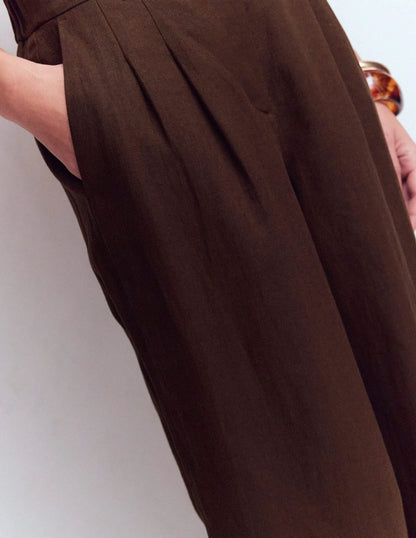 Kensington Linen Pants-Bitter Chocolate