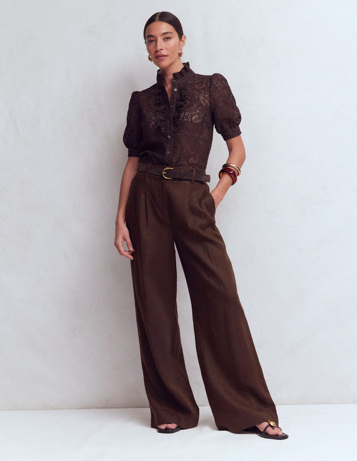 Kensington Linen Pants-Bitter Chocolate