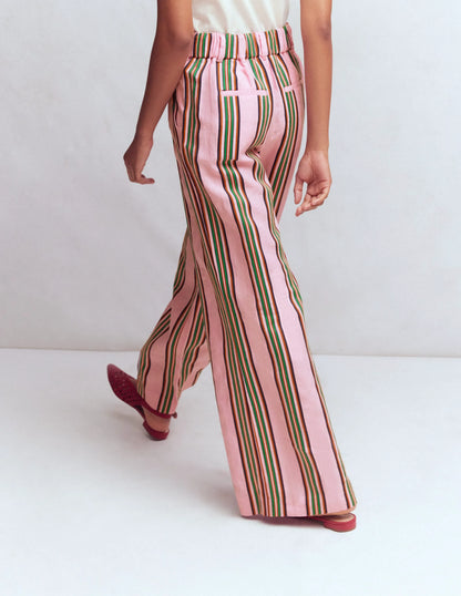 Kensington Linen Pants-Pink and Green Stripe