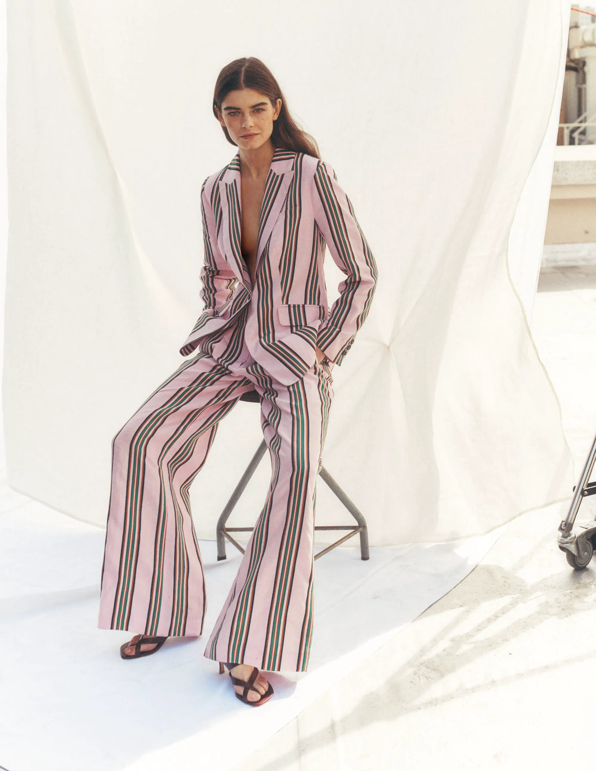 Kensington Linen Pants-Pink and Green Stripe
