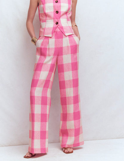 Kensington Linen Pants-Pink Punch Gingham